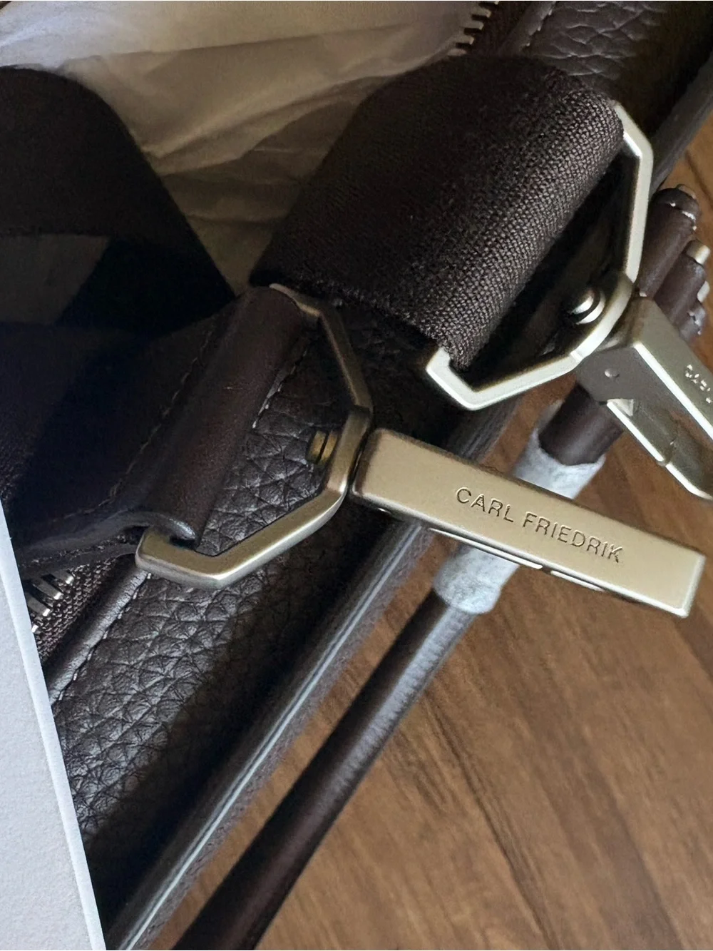 Authentic NWT- Carl Friedrik Palissy Briefcase- Grained Leather, Chocolate